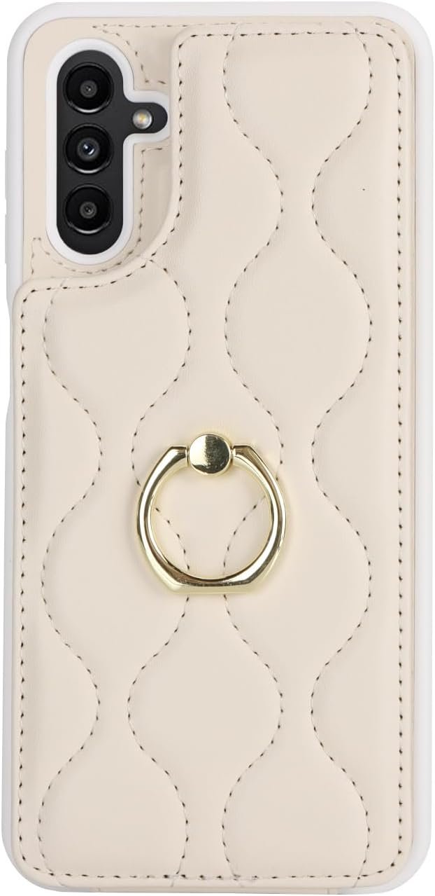 for Samsung Galaxy A14 5G Case with Card Holder,Credit Card Holder,Stand Ring Kickstand,Phone Wallet Case for Women 6.6"(Beige) - Image 7
