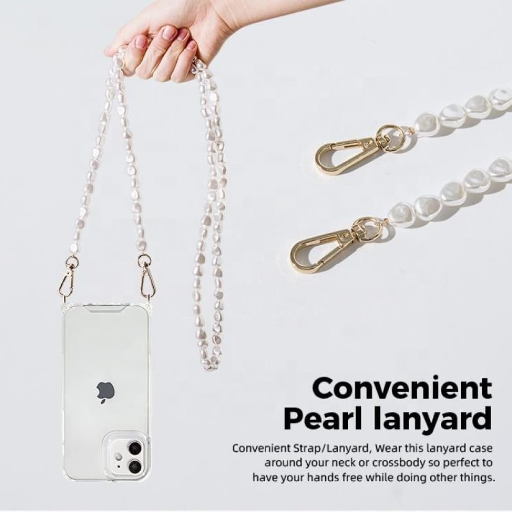 Luxury Crossbody Pearl Chain Strap Lanyard Cord Silicone Phone Case for iPhone 14 13 12 11 Pro Max Mini X XS Max 7 8 Plus Cover,3,14 PRO - Image 3