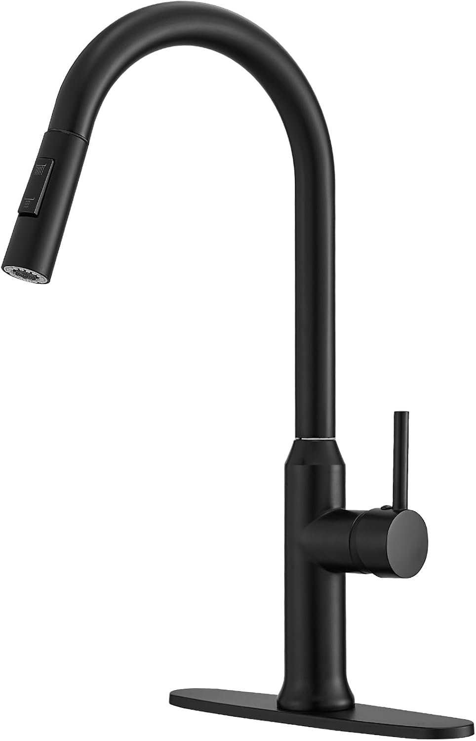 Matte Black Kitchen Faucet with Pull Down Sprayer, Single Handle Kitchen Sink Faucet 1 or 3 Hole Commercial Rv Stainless Steel Kitchen Faucet with Deck Plate and cUPC Supply Lines - Image 2