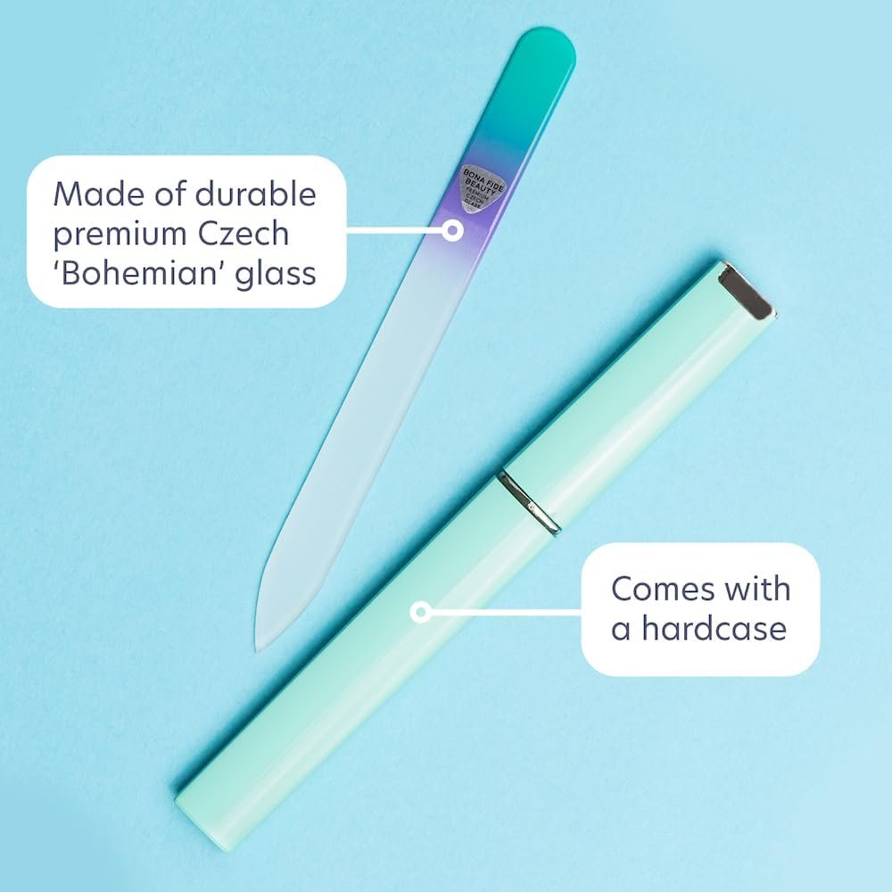 Bona Fide Beauty Czech Glass Nail File with Case, Pastel Green Violet Premium Crystal Nail File for Natural Nails - Image 6