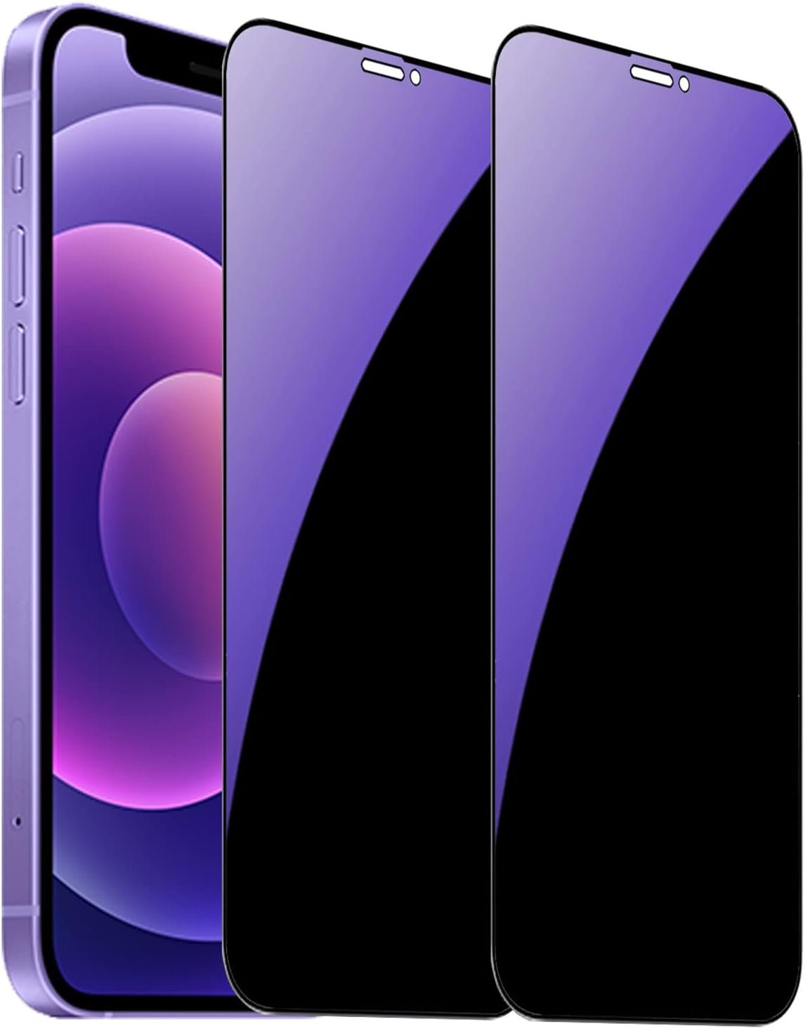 2 Pack Anti-Blue Privacy Tempered Glass Suit for iPhone 12 / iPhone 12 Pro Anti-Spy Screen Protector Anti-Peeping Film 9H Hardness Anti-scratch Full Covered 6.1 inch (Blue) - Image 2