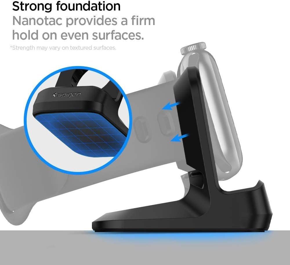 Spigen S350 Designed for Apple Watch Charger Stand Apple Watch Ultra 2/Ultra 49mm, Series 10 46/42mm, 9/8/7 45/41mm, SE2/SE/6/5/4 44/40mm, 3/2/1 42/38mm Durable TPU with Non-Slip Stable Base - Black - Image 8