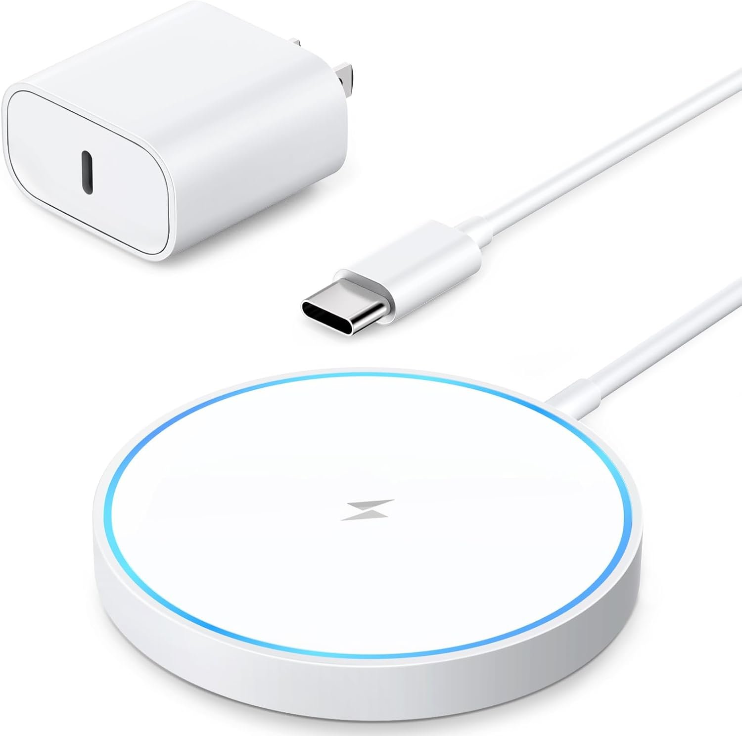 Magnetic Wireless Charger Fast Mag Safe Charger Compatible with iPhone 16/15 Pro Max/15 Pro/15/15 Plus/14/13/12 Series, 2024 Upgraded Mag-Safe LED Charging Pad with 20W Type-C Adapter (White) - Image 2