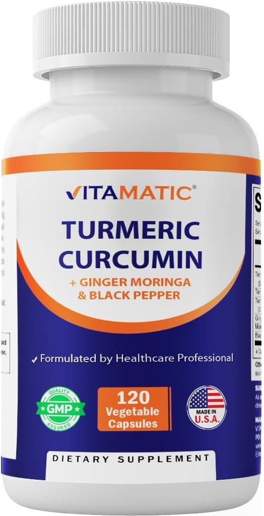 Vitamatic Turmeric Curcumin 3000mg, 95% Curcuminoids, Black Pepper, Ginger, Moringa, 120 Vegetable Capsules, Non-GMO, Gluten Free (120 Capsules) - Image 2