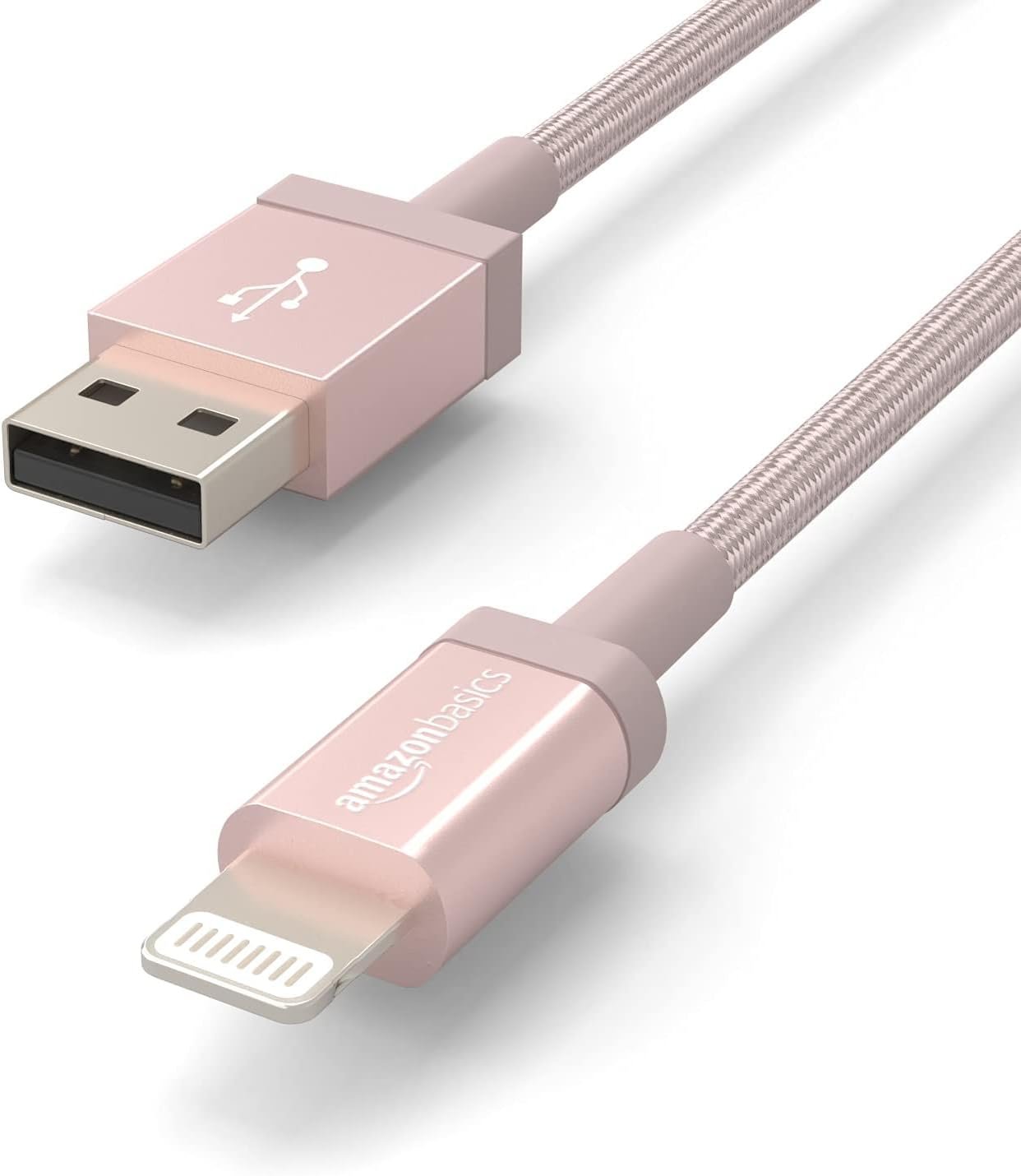Amazon Basics USB-A to Lightning Charger Cable, Nylon Braided Cord, MFi Certified Charger for Apple iPhone 14 13 12 11 X Xs Pro, Pro Max, Plus, iPad, 3 Foot, Rose Gold - Image 3