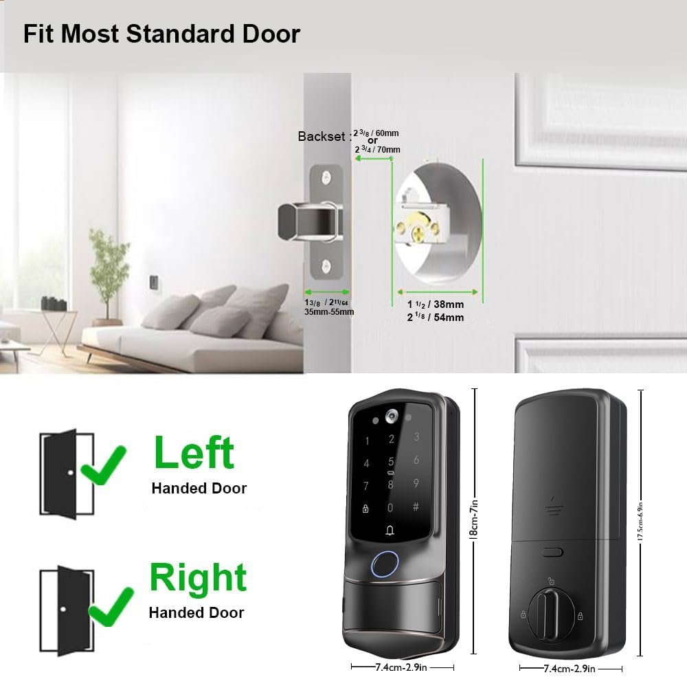 Smart Door Lock with Camera for Front Door, Keyless Door Entry with Doorbell, Electronic & Electric Lock with Deadbolt, Fingerprint, Wi-Fi, Tuya App - Image 8