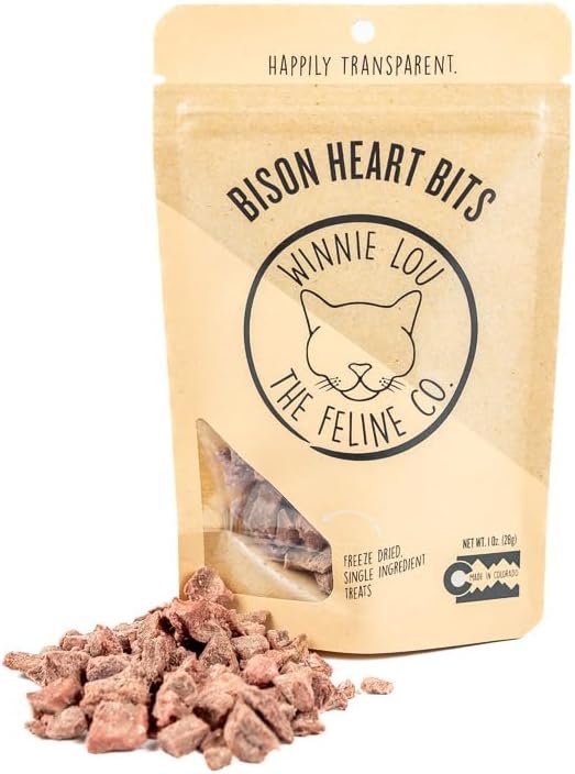 Winnie Lou Grass-Fed Bison Heart Bits Cat Treats, 3 Packs - Single Ingredient, High Protein Cat Food Snacks, Grain Free & Made in The USA, with Taurine, Iron & Zinc for Healthy Cats - Image 2