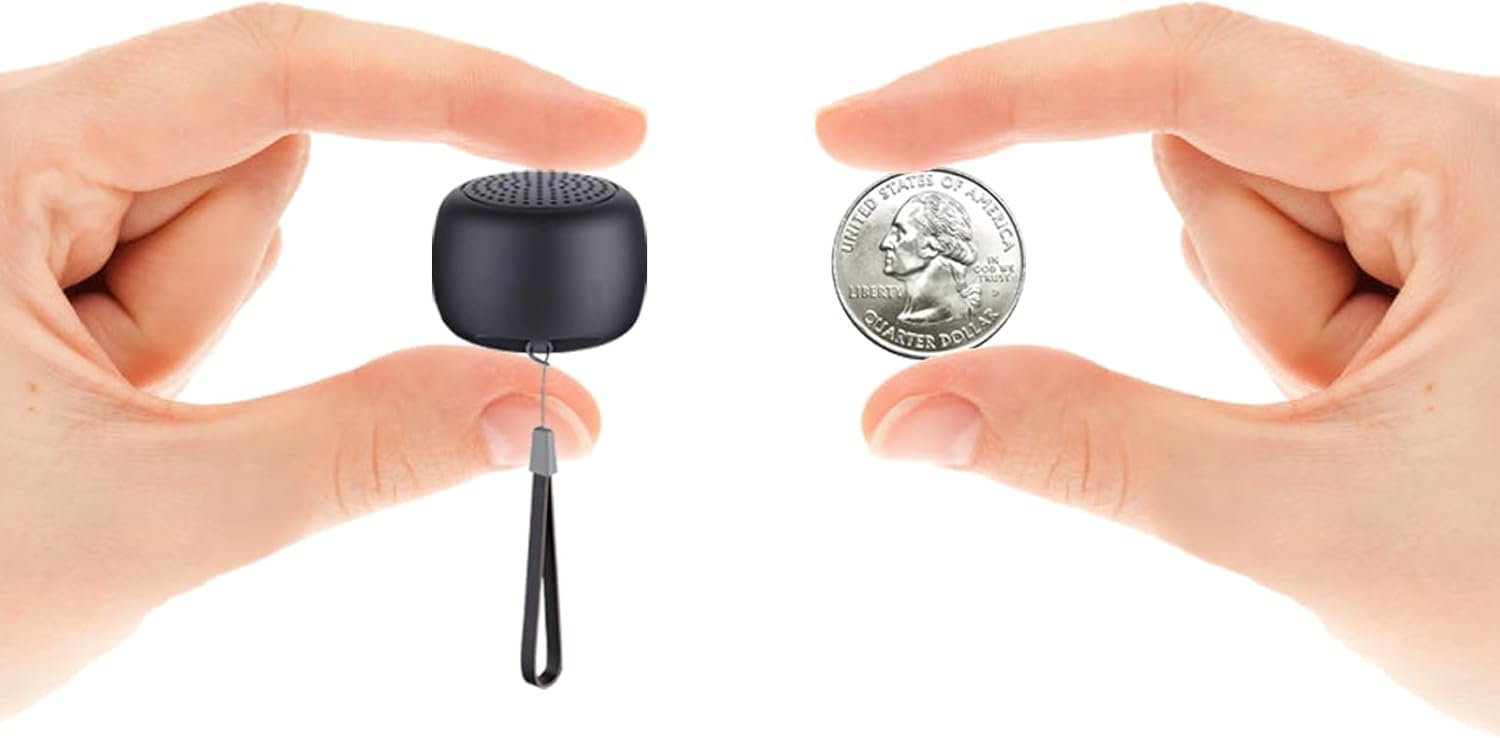 Tiny Speaker Smallest Mini Bluetooth Speakers Wireless with Remote Shutter, Hands-Free Call, Built-in Mic, TWS, Black Little Portable Speaker Plays Podcasts in Hike, Ruck, Biking, Gifts - Image 2