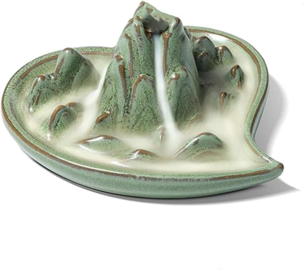 Waterfall Backflow Incense Burner Ceramic, Incense Cone Holder, Backflow Incense Cones Heart-Shaped Censer Ceramics Aromatherapy Ornament Home Decor Yoga Meditation Relaxation Office Gift - Image 2