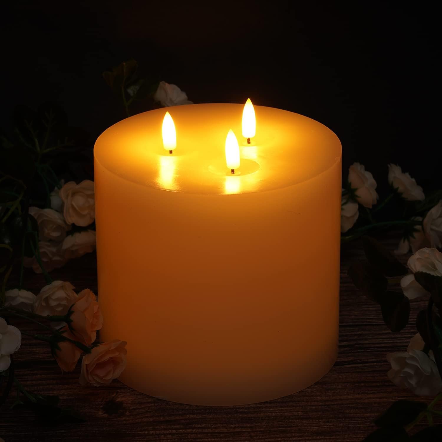 Amagic 6"x6" Extra Large Flameless Candles with 3 Wicks, Battery Operated Candles with Remote Control and Timers, 6 inch Diameter LED Pillar Candles, Real Wax, Ivory - Image 4