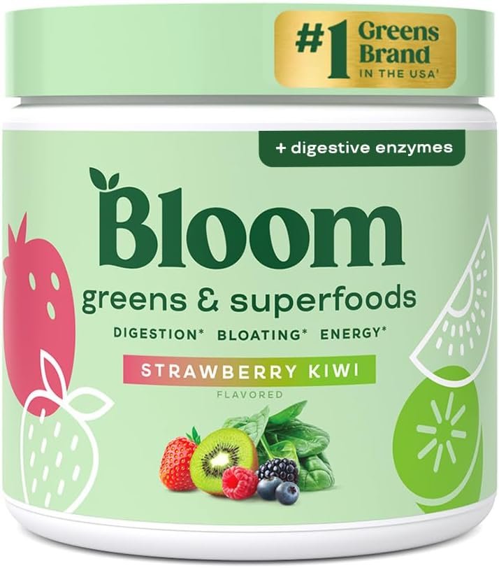 Bloom Nutrition Superfood Greens Powder, Digestive Enzymes with Probiotics and Prebiotics, Gut Health, Bloating Relief, Strawberry Kiwi + Milk Frother High Powered Hand Mixer - Image 3