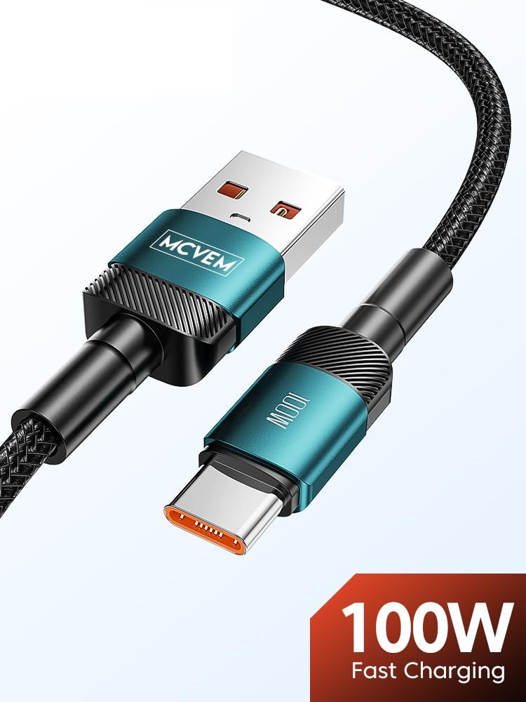 100W USB A to USB C Fast Charging Data Cable 3.3 Feet USB to USB C Cable for Android Charging, iPad, iPhone 15, Devices with USB C Charging - USB A to C Braided Cable with Blue Metal Ends - Image 7