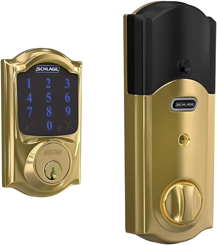 SCHLAGE BE469ZP CAM 605 Connect Smart Deadbolt With Alarm Inbuilt Camelot Trim In Bright Brass - Image 2