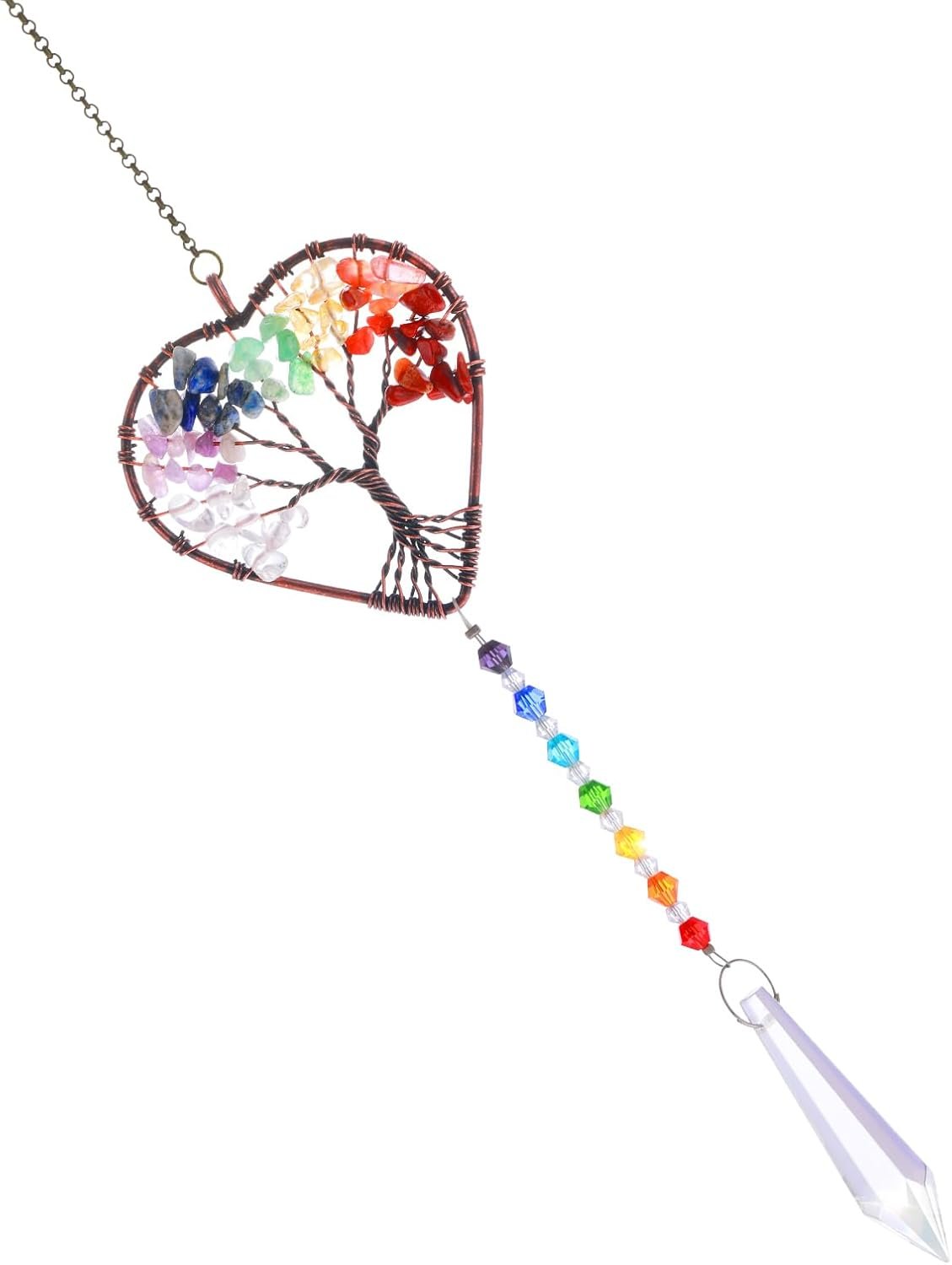 TIESOME Crystal Tree of Life Suncatchers, Rainbow Heart Shaped Sun Catcher Chakra Stones Window Hanging Ornament Colorful Garden Pendant Home Car Decor - Image 2