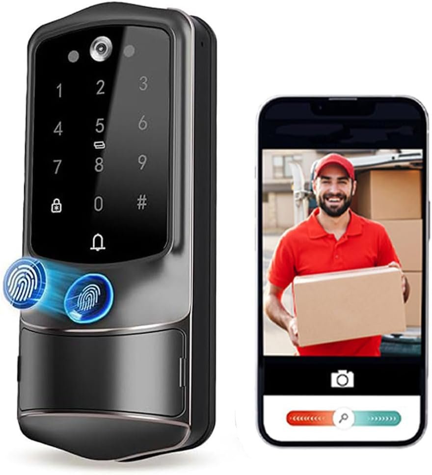 Smart Door Lock with Camera for Front Door, Keyless Door Entry with Doorbell, Electronic & Electric Lock with Deadbolt, Fingerprint, Wi-Fi, Tuya App - Image 2