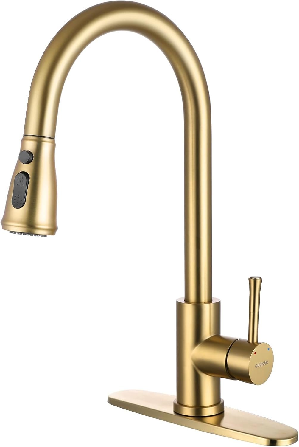 Gold Kitchen Faucet with Pull Down Sprayer, Modern Brushed Gold Single Handle Kitchen Sink Faucet with Deck Plate - Image 2