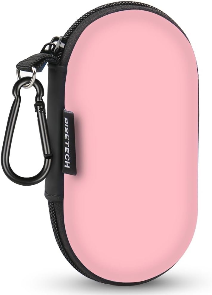 Earbud Case Wired Earphone Case Holder EVA Headphone Storage Bag Small Zipper Pouch Compatible for EarPods, AirPods, Beats Flex, Urbeats3, Bose Wireless Earbuds, USB Cable, with Clip-Pink - Image 2