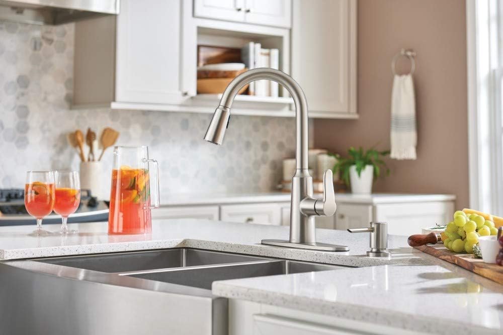 Moen 87028SRS Edwyn Spot Resist Sta Inless 1Handle Deck Mount Pulldown Kitchen Faucet, 7.5, Stainless Steel - Image 4