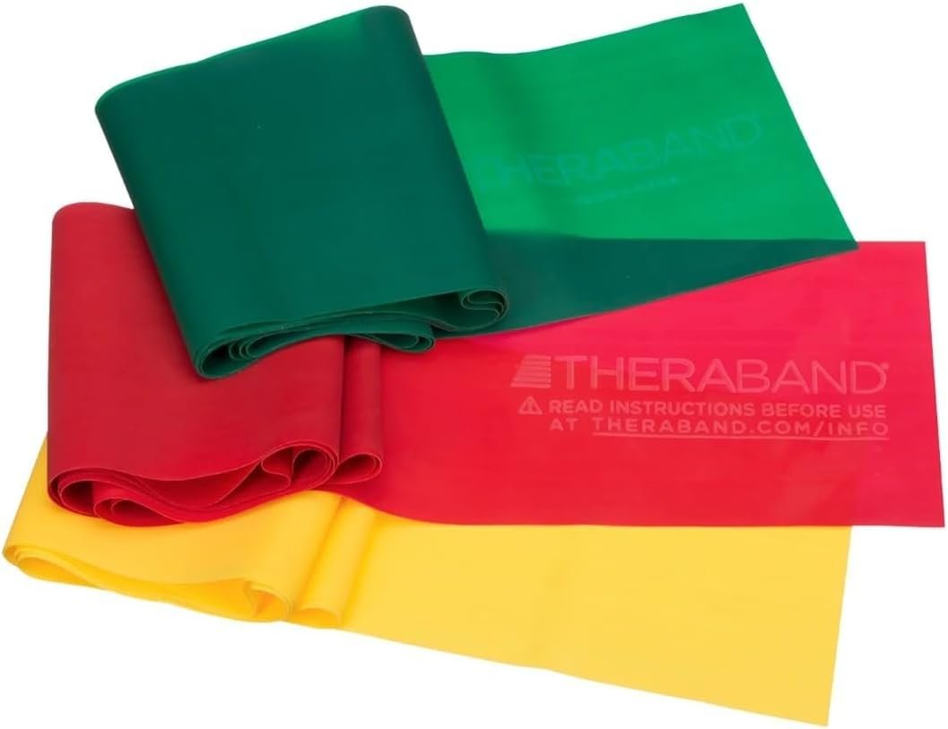 THERABAND Resistance Bands Set, Professional Non-Latex Elastic Band For Upper & Lower Body Exercise, Strength Training without Weights, Physical Therapy, Pilates, Rehab, Yellow & Red & Green, Beginner - Image 2