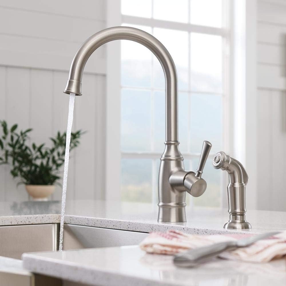 MOEN Noell Single-Handle Standard Kitchen Faucet with Side Sprayer in Spot Resist Stainless - Image 3
