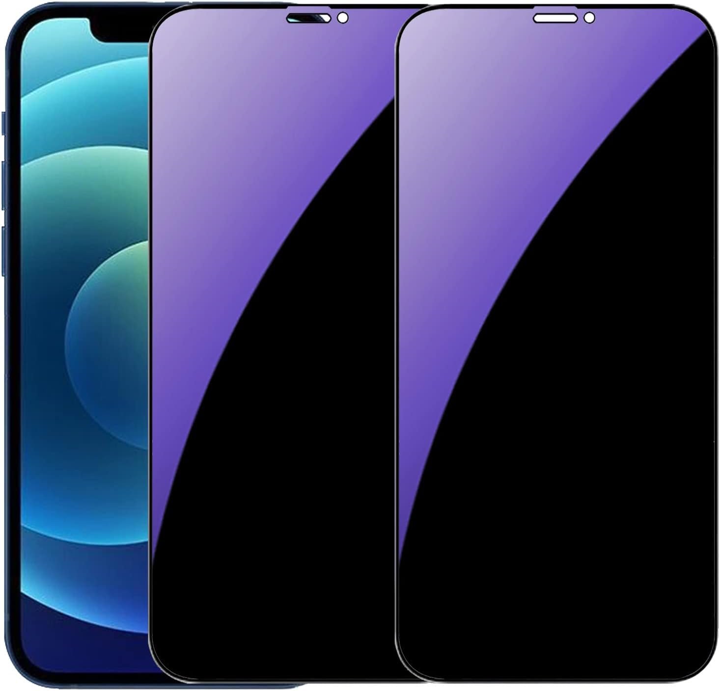 2 Pack Anti-Blue Privacy Tempered Glass Suit for iPhone 12 / iPhone 12 Pro Anti-Spy Screen Protector Anti-Peeping Film 9H Hardness Anti-scratch Full Covered 6.1 inch (Blue) - Image 10
