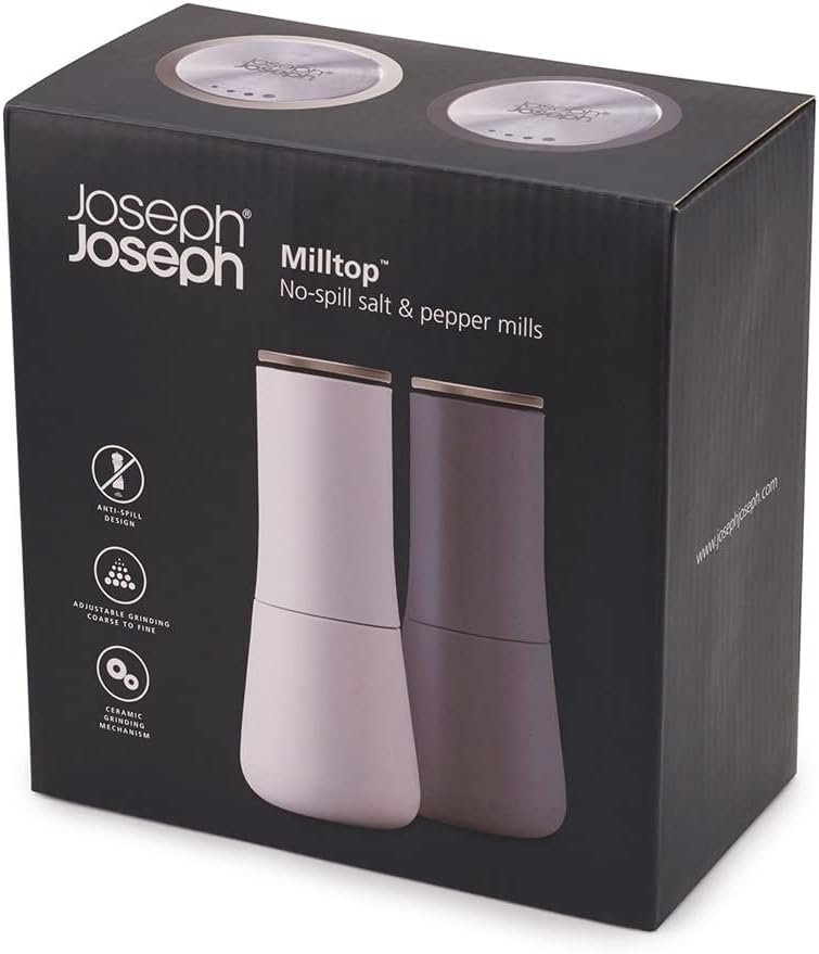 Joseph Joseph Milltop Salt and Pepper Grinder Set with Adjustable Grind Size Coarseness, Dark Gray/White, 2-piece - Image 8