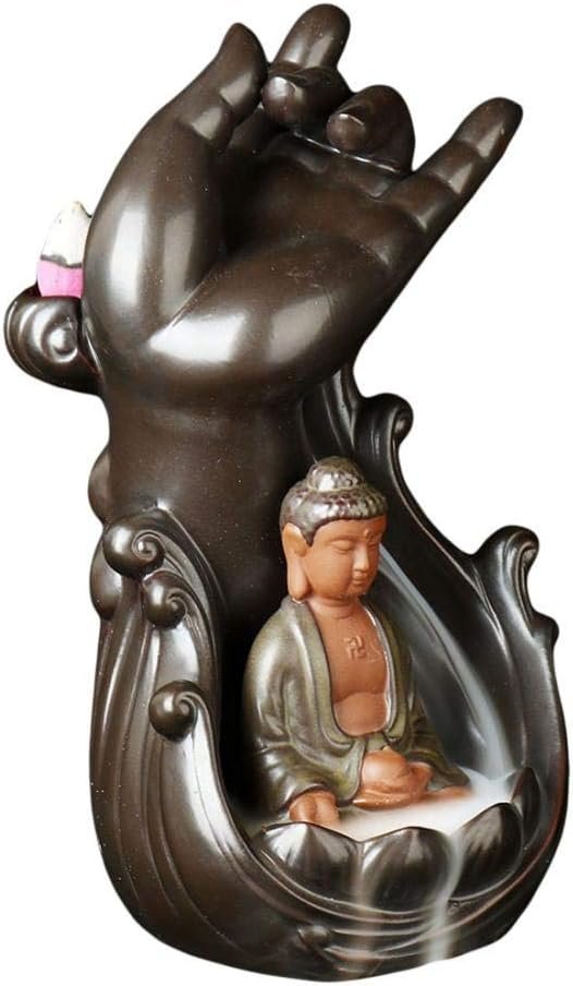 Buddha Lotus Hand Backflow Incense Burner, Home Ceramic Backflow Zen Incense Holder Burner with 10pcs Incense Cone (Buddha) - Image 5