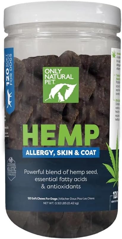 Only Natural Pet Allergy, Skin & Coat Hemp Soft Chews - Allergy Immune Bites for Dogs, Omega 3 Supplement, Hemp Oil - Calming Treats for Itchy Skin Relief, Hot Spot - (120 Count) - Image 2