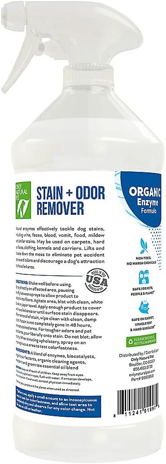 Only Natural Pet Enzyme Powered Stain & Odor Eliminator - Professional Pet Urine Pee Cleaner Deodorizer For Dogs - Hardwood Floors Carpets Upholstery - Fresh Mandarin Orange & Green Tea Scent - 32Floz - Image 3