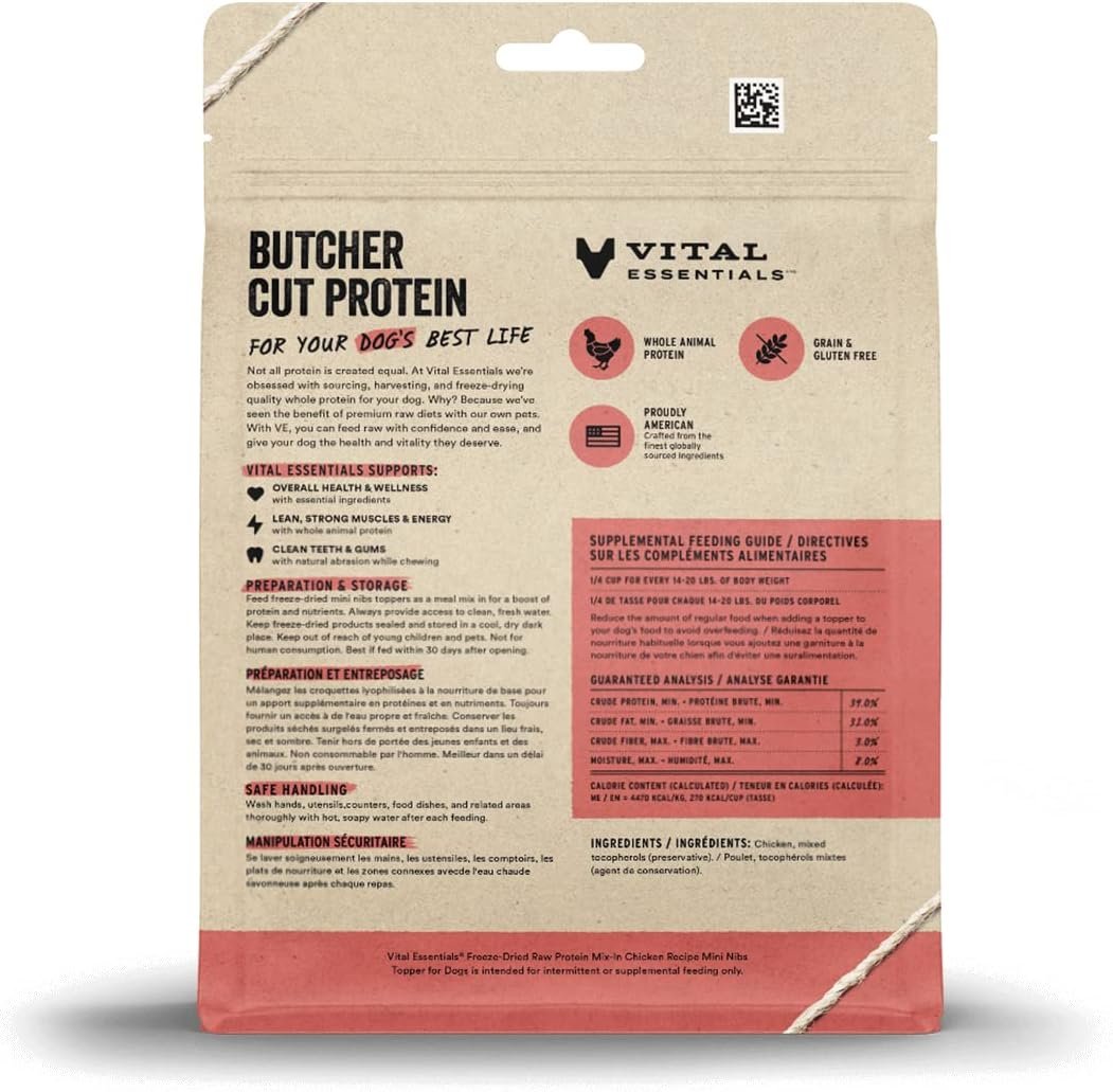 Vital Essentials Freeze Dried Raw Protein Mix-in Dog Food Topper, Chicken Mini Nibs Topper for Dogs, 6 oz - Image 3
