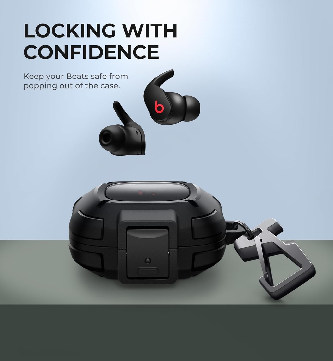 Dexnor Rugged Bumper Case for Beats Fit Pro (2021) Cases with Secure Lock, Shockproof Clear Cover with Carabiner & Keyring for Beats Fit Pro 2021 Black - Image 4