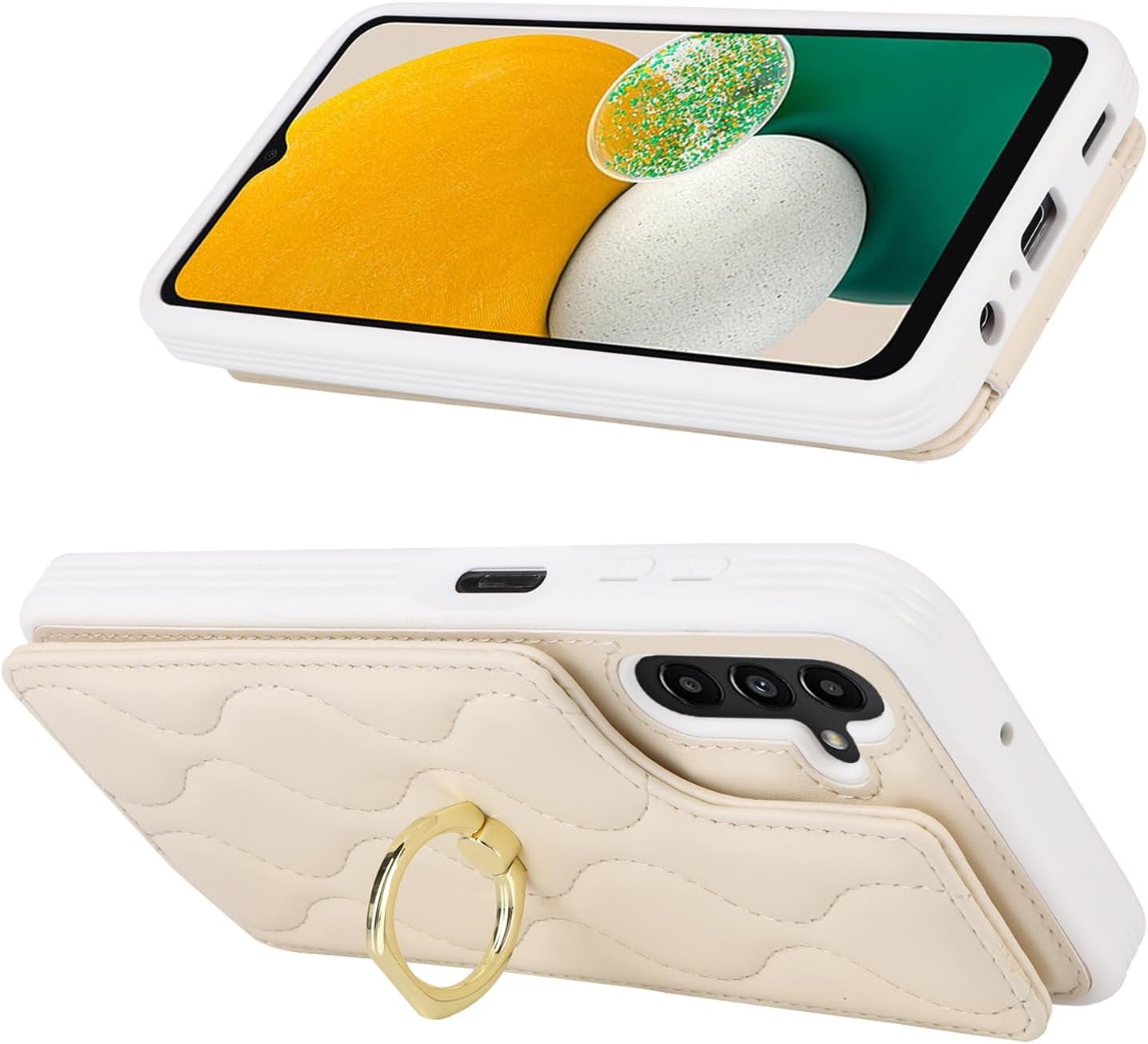 for Samsung Galaxy A14 5G Case with Card Holder,Credit Card Holder,Stand Ring Kickstand,Phone Wallet Case for Women 6.6"(Beige) - Image 4