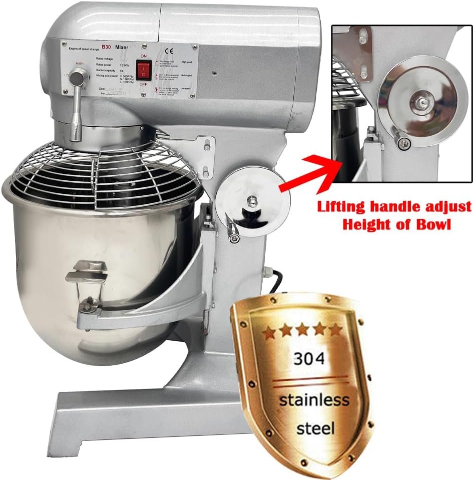 INTBUYING Commercial Electric Food Mixer Stand Dough Mixer, 3 Adjustable Speeds 3in1 Stand Mixer with SS304 Bowl/Dough Hooks/Whisk/Beater for Bakery Restaurant Kitchen Food Blender 30L - Image 4