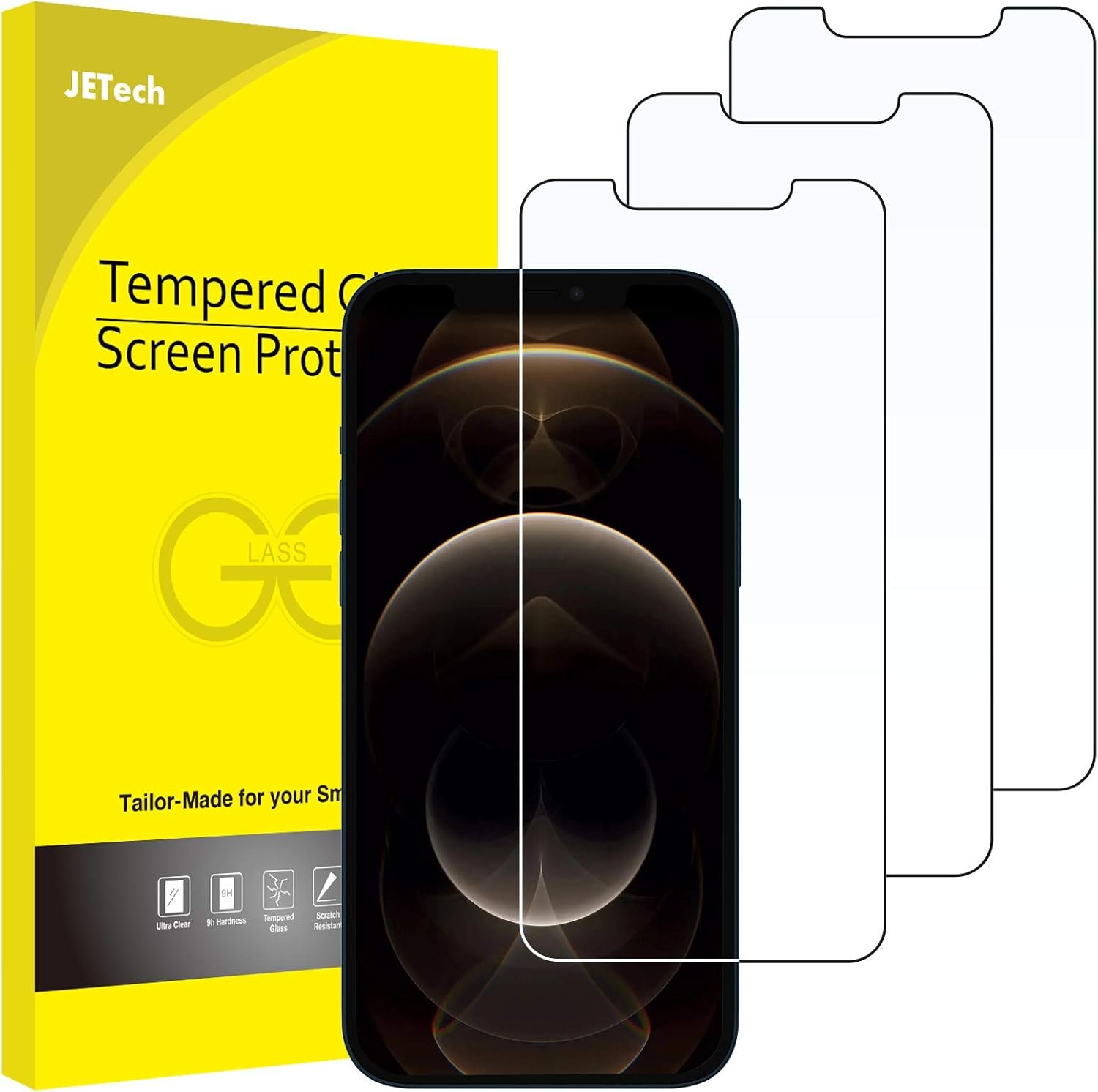 JETech Screen Protector for iPhone 12 Pro Max 6.7-Inch, Tempered Glass Film, 3-Pack - Image 2