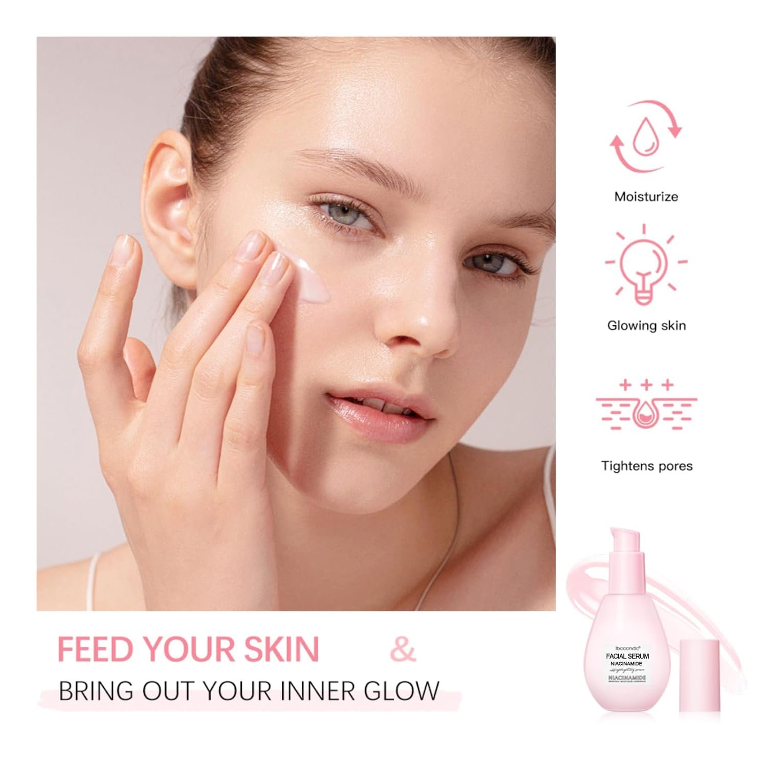 Niacinamide Brightening Serum,Moisturizing Serum With Hyaluronic Acid,Moisturizing,Brighten,Lightweight Facial Serum and Pre-makeup Lotion (2.64oz) - Image 4