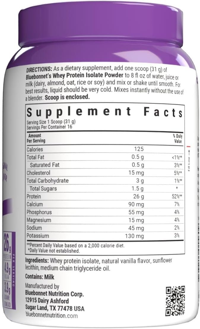 Bluebonnet Nutrition Whey Protein Isolate Powder from Grass Fed Cows, No Sugar Added, Gluten & Soy Free, Kosher Dairy, 17.6 Oz - Image 3
