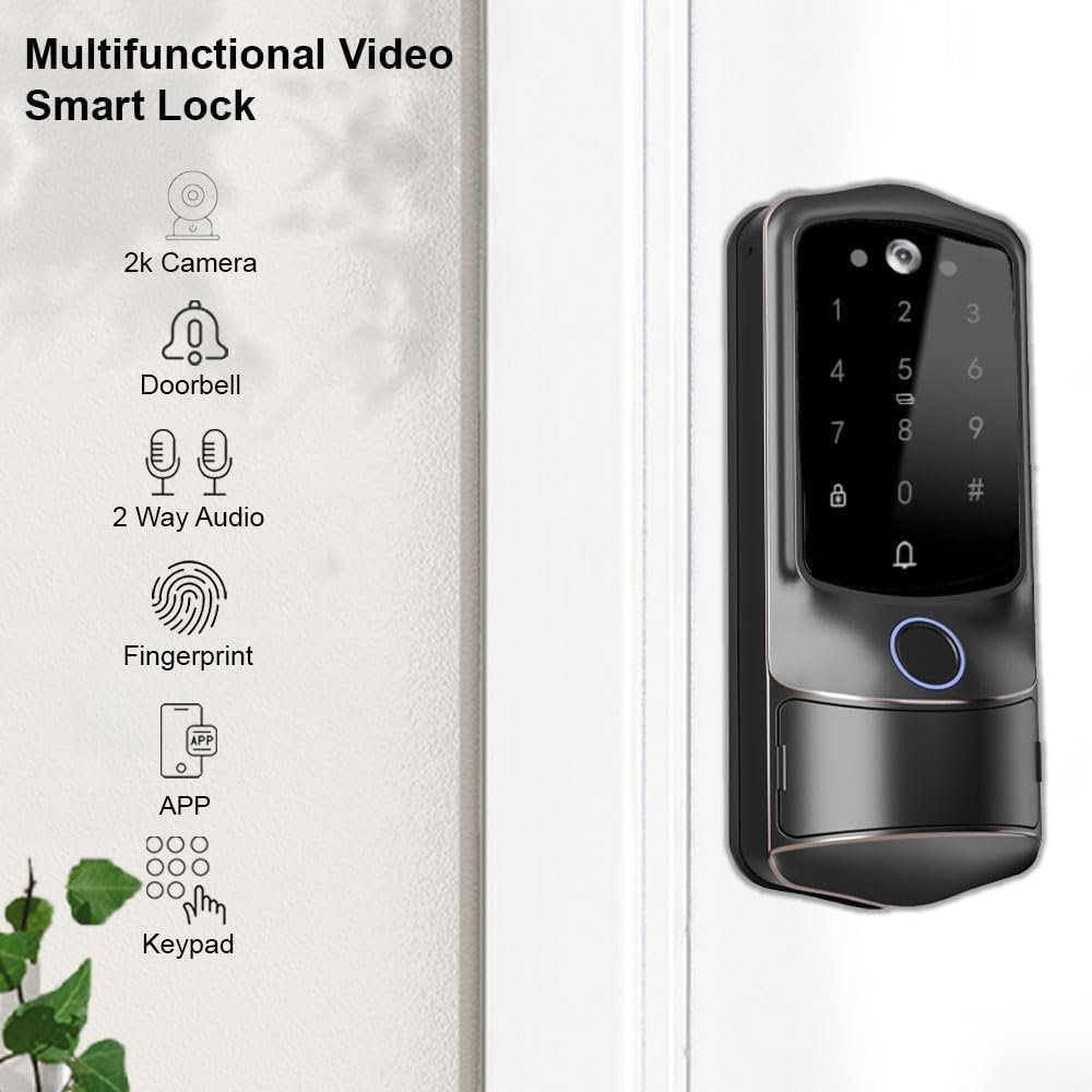 Smart Door Lock with Camera for Front Door, Keyless Door Entry with Doorbell, Electronic & Electric Lock with Deadbolt, Fingerprint, Wi-Fi, Tuya App - Image 3