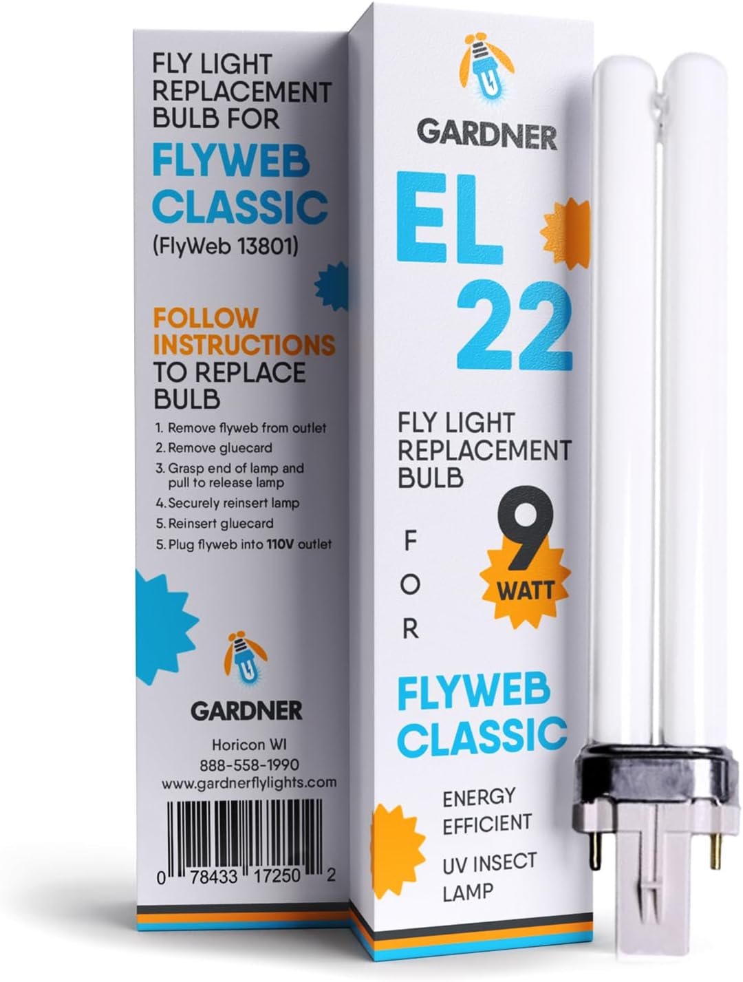 Gardner EL-22 FlyWeb Classic Fly Light Replacement Bulb, Fly Light for Indoors, Fly Web Light Lamp Replacement, UV Insect Light Traps, 9 Watt - Non-Zapper Insect Solution - Image 2
