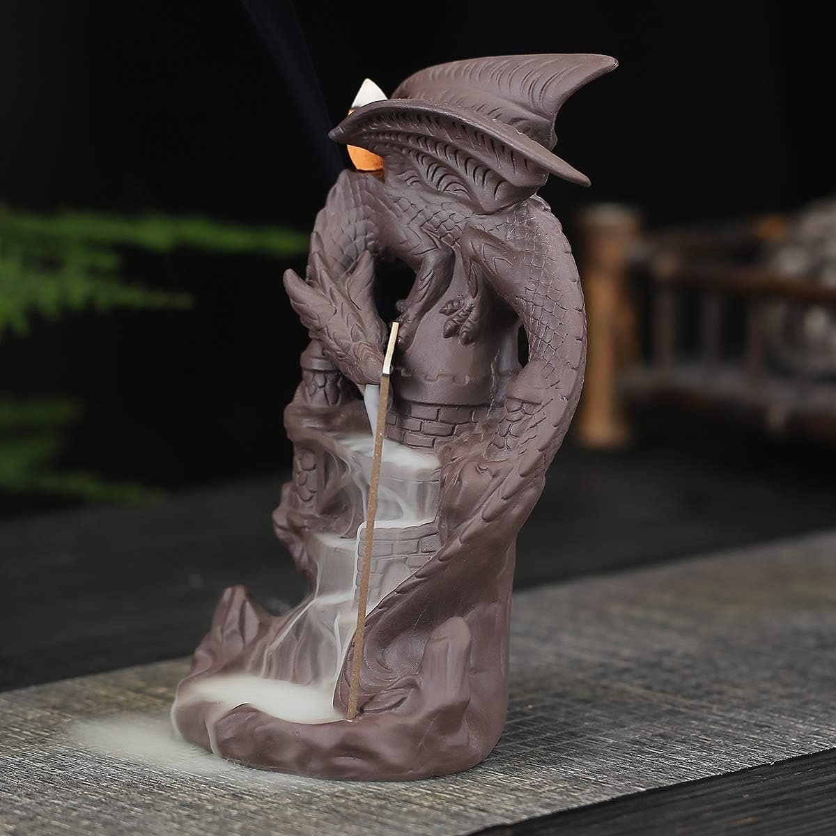 Dragon Backflow Incense Burner Handmade Ceramics Ornamen Statue Fountain Home Decor Waterfall Incense Holder, with 100 Backflow Incense Cones and 1Mat - Image 6