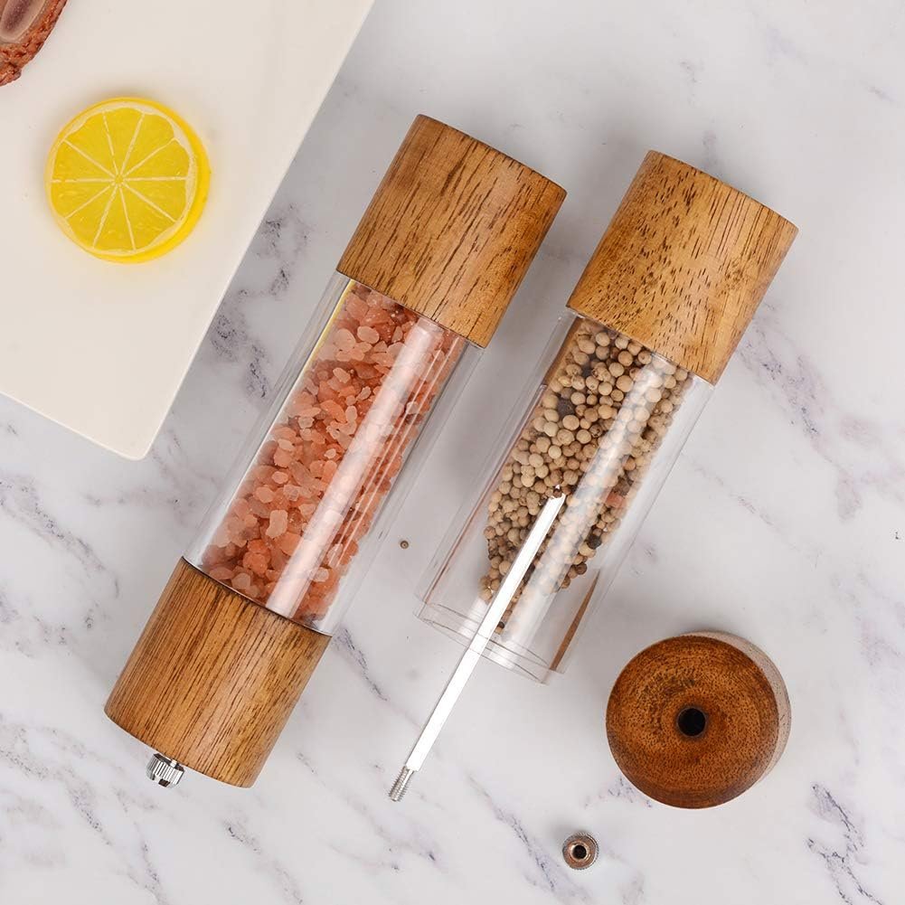 Premium Acrylic Salt and Pepper Grinder Set, Manual Salt and Pepper Mills- Wooden Shakers with Adjustable Ceramic Core-Salt Grinder and Pepper Mill -8 Inches-Pack of 2 - Image 7