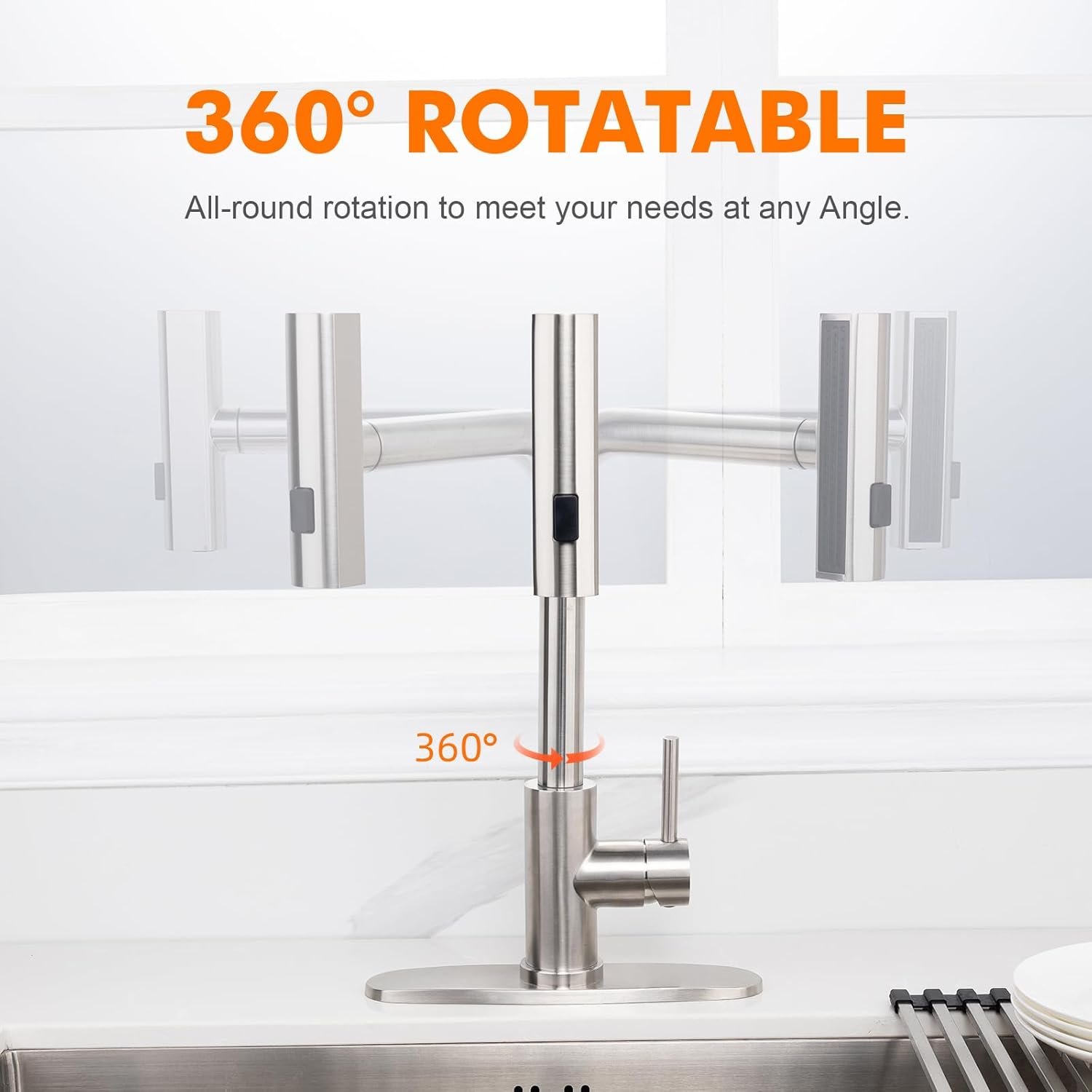 Waterfall Kitchen Faucet 3 in 1 Function, Kitchen Faucet with Pull Down Sprayer, Stainless Steel Kitchen Sink Faucets for Farmhouse, Camper, Laundry, Rv, Bar (Brushed Nickel) - Image 6