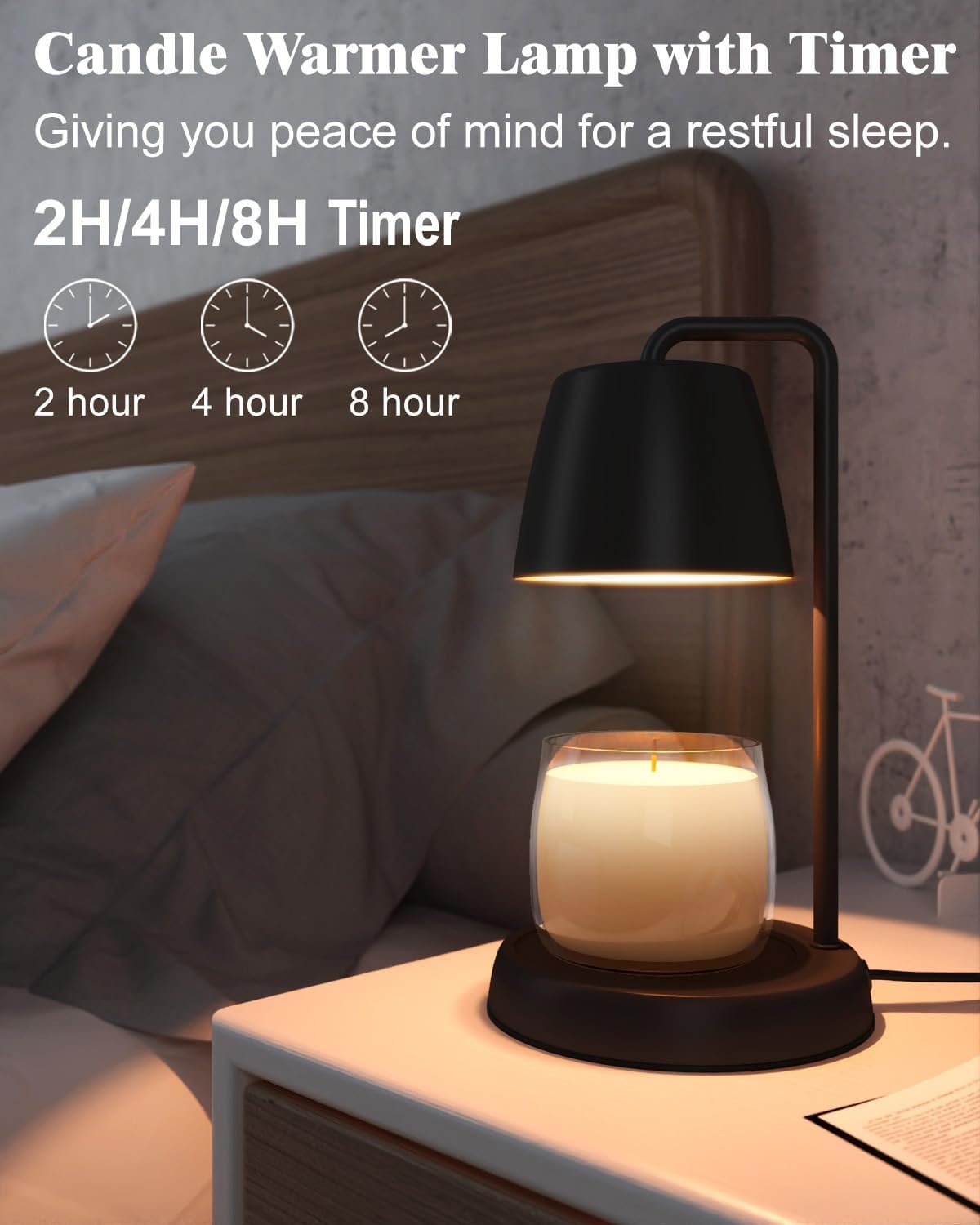 Black Candle Warmer Lamp with Timer and Dimmer for Jar Candles - Perfect Home Decor Gift for Women, Daughters, Moms - Includes 2 Bulbs - Image 3
