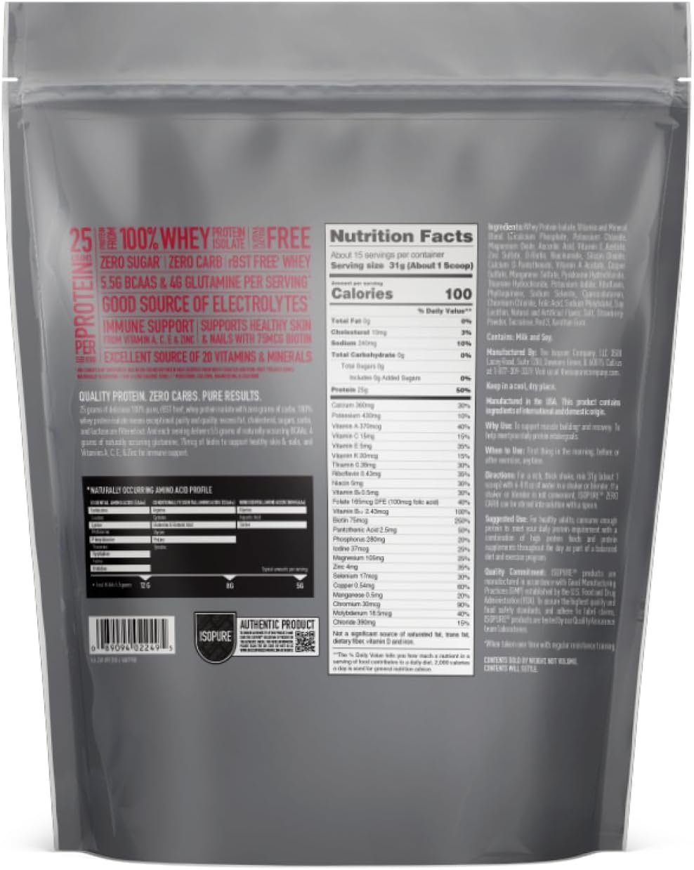Isopure Protein Powder, Zero Carb Whey Isolate, Gluten Free, Lactose Free, 25g Protein, Keto Friendly, Strawberries & Cream, 15 Servings, 1 Pound (Packaging May Vary) - Image 10