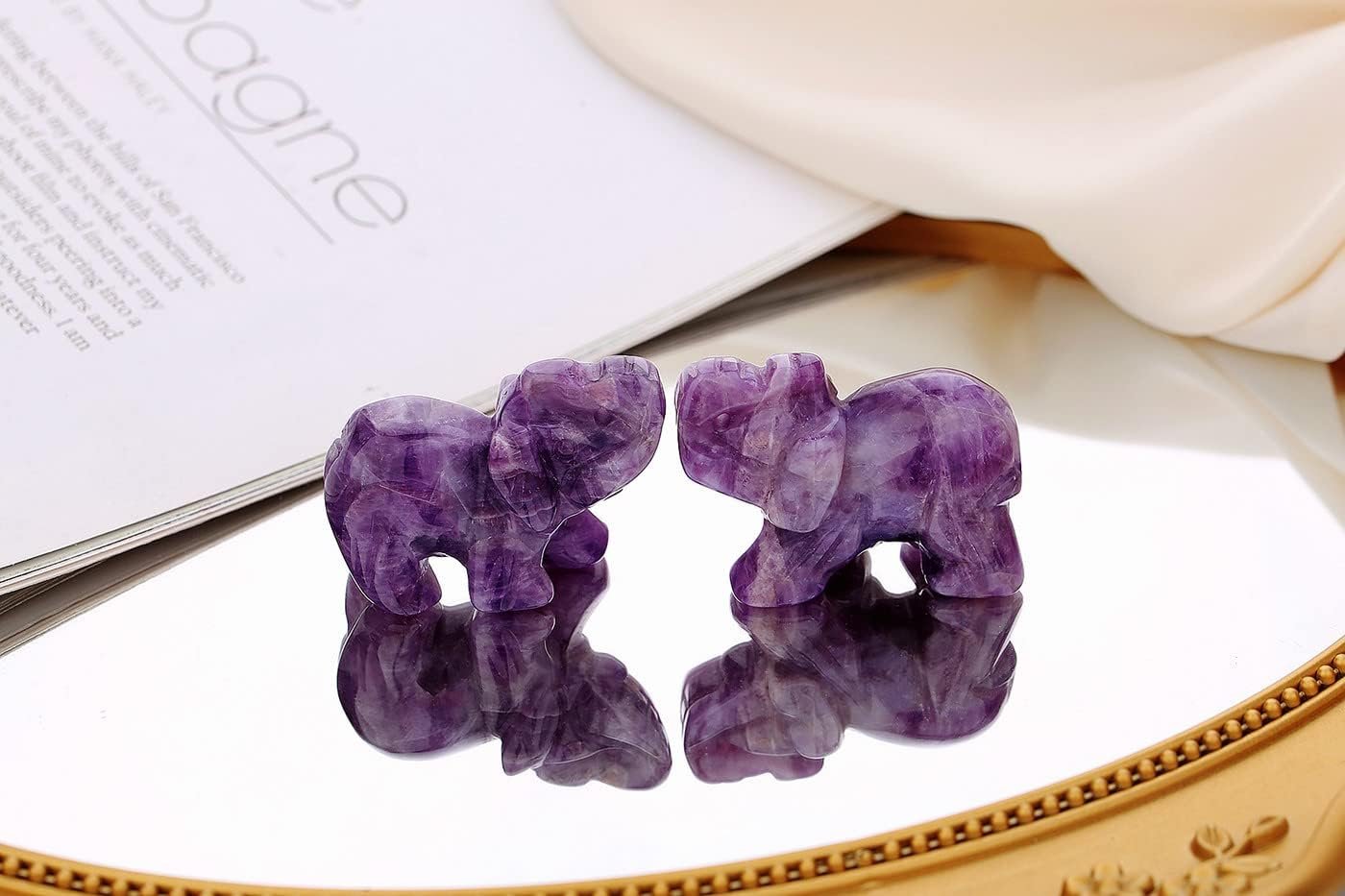 QINJIEJIE Amethyst Elephant Decor Statue Crystals Healing Stones Crystal Pocket Figurines Cute Hand Carved Sculpture Gemstones Spiritual Home Office Desk Purple Decor Elephant Gifts for Women - Image 3