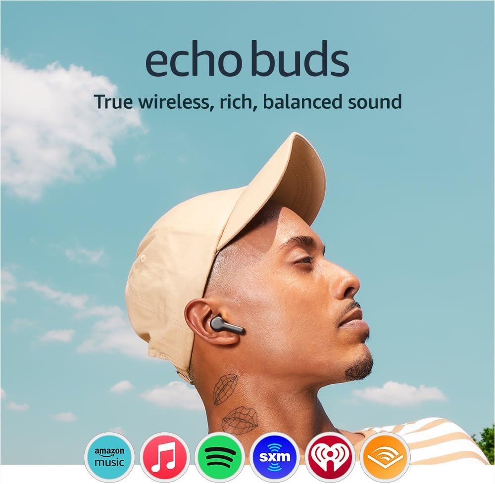 Amazon Echo Buds (newest model), True Wireless Bluetooth 5.2 Earbuds with Alexa, audio personalization, multipoint, 20H battery with charging case, fast charging, sweat resistant, Black - Image 2