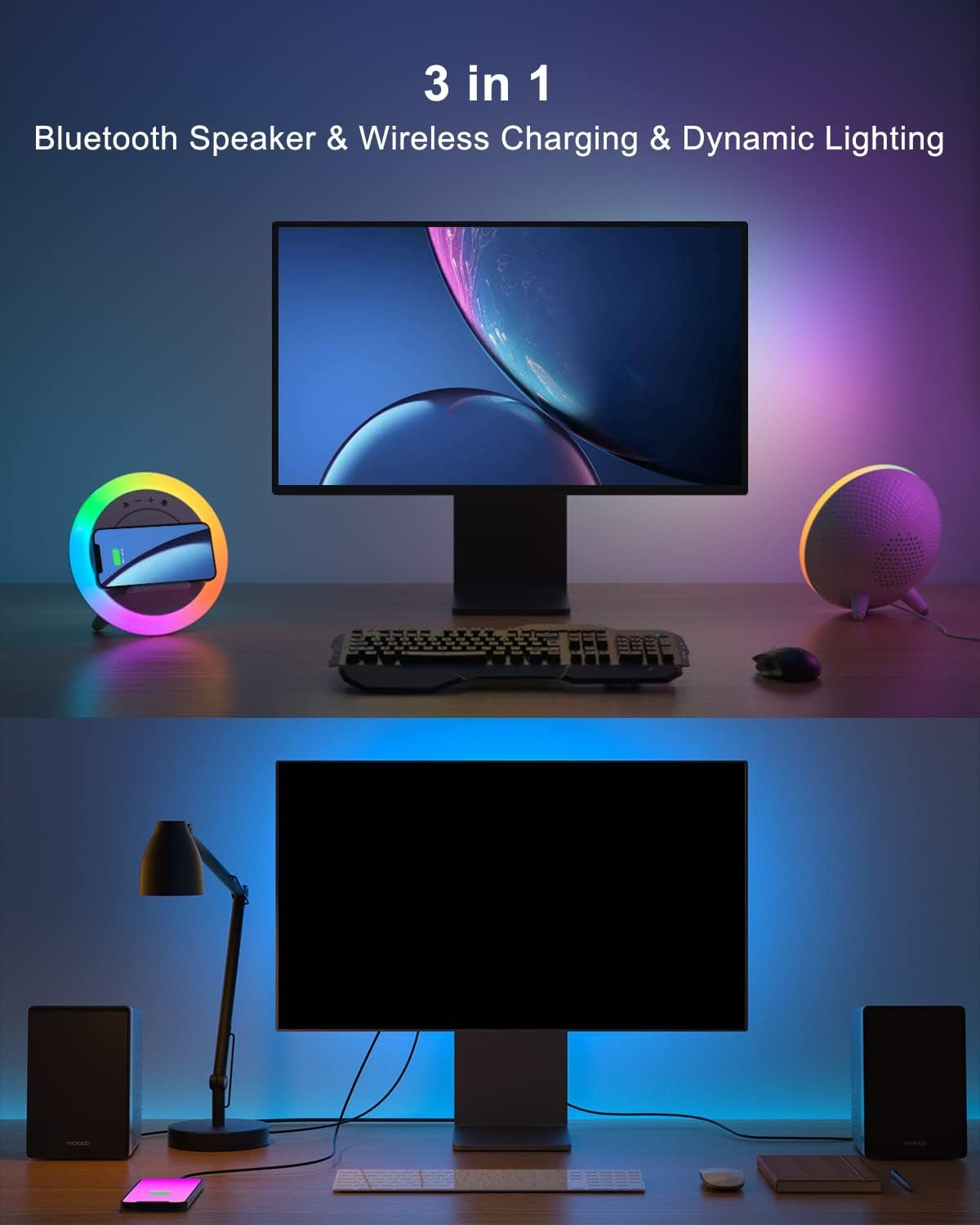 Color Changing Bluetooth Speaker Night Light with Wireless Charging - Gifts for Teens - Image 5