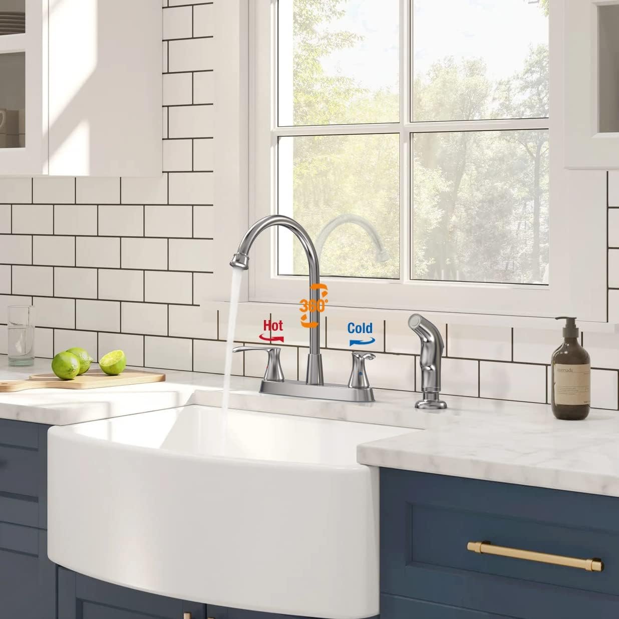 Kitchen Faucet with Sprayer, Brushed Nickel Kitchen Sink Faucet, Kitchen Faucets for Sink 3 Hole or 4 Hole,GOWIN 2 Handle Kitchen Faucet with Side Sprayer, Grifos De Cocina,Stainless Steel - Image 3