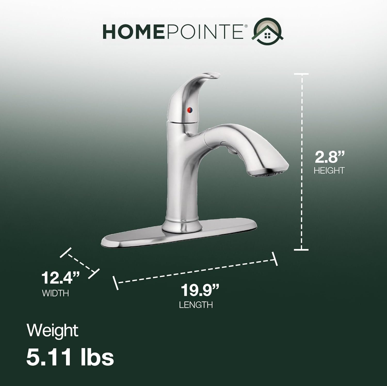 HomePointe Single Loop Handle Kitchen Faucet With Pull-Out Spray, Brass Waterways, Braided Black Nylon Hose and Ceramic Disc Cartridge, Brushed Nickel - Image 4