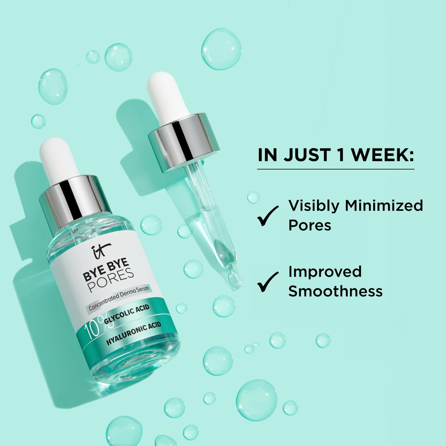 IT Cosmetics Bye Bye Pores 10% Glycolic Acid Face Serum - Visibly Minimizes Pores In 1 Week & Gently Exfoliates to Help Refine Skin’s Texture - With Hyaluronic Acid for Hydration -1 Fl. Oz - Image 4