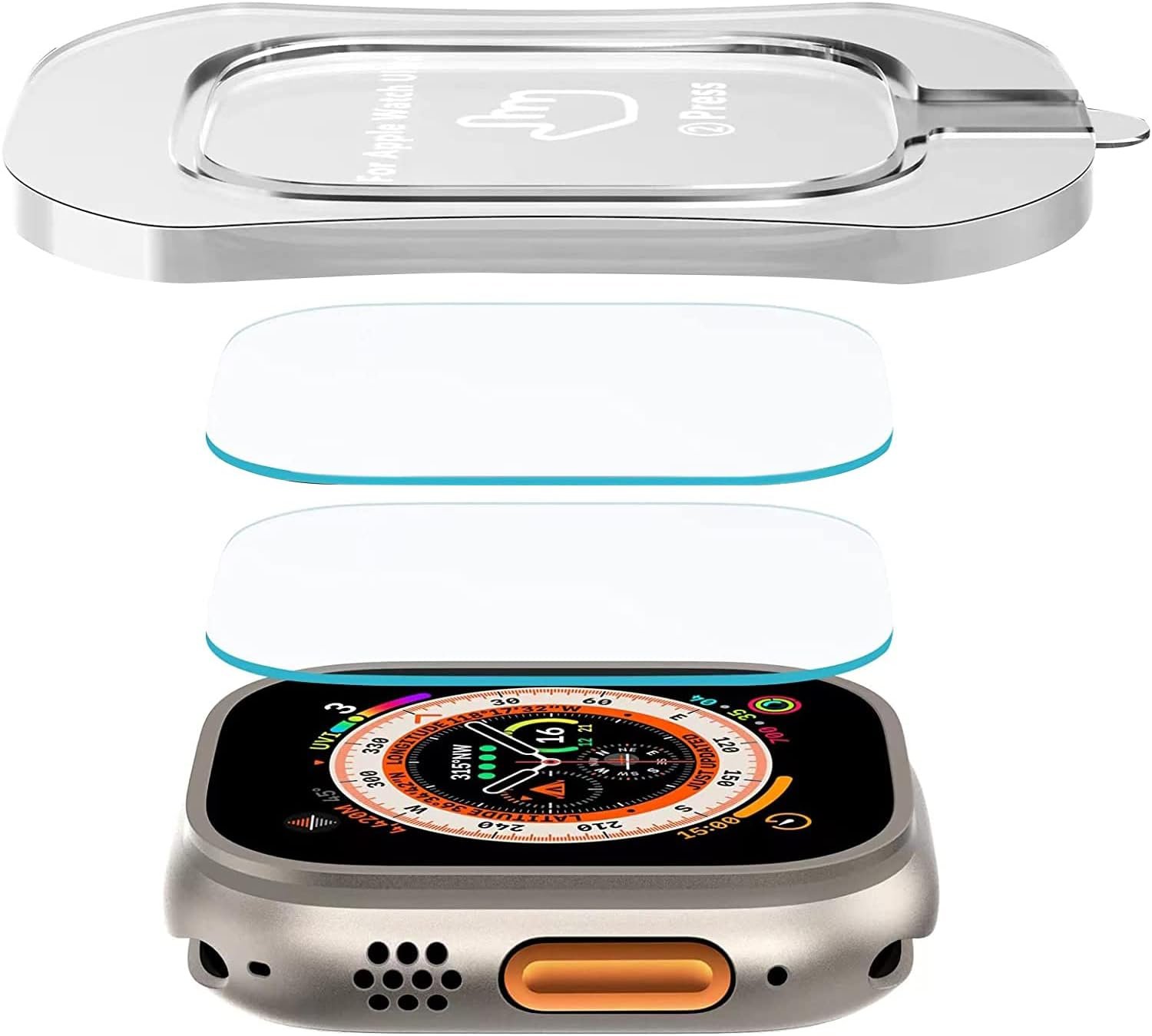 SWUU 2 Pack Tempered Glass Screen Protector with Auto-alignment Installation Frame Compatible with Apple Watch Ultra 2 / Ultra Screen Protector 49mm, Waterproof HD Film for iWatch Ultra 49mm Clear - Image 2